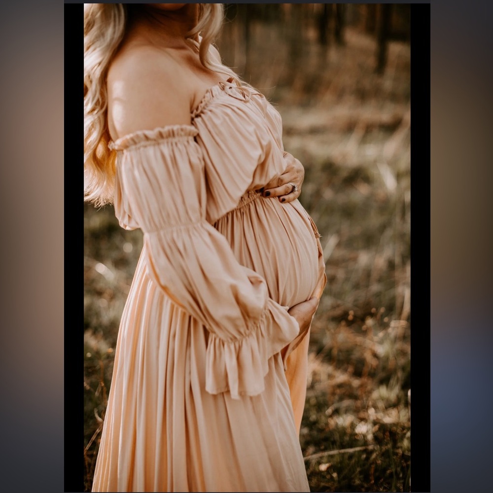 Boho Long Sleeve Off Shoulder Renaissance Ethereal Maternity Dress in Rose Red S